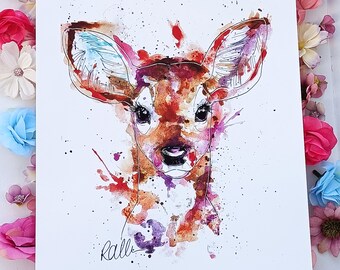A4 Deer Doe Animal Wildlife Art Print Wall Art - Decor, Original Artwork Print In Watercolour Style