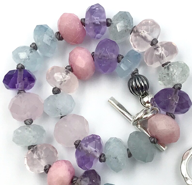 Saint Michael The Archangel Multi Gemstone Bracelet Ametrine Rose Quartz Aquamarine Communion Gift Catholic Jewelry Sterling Silver