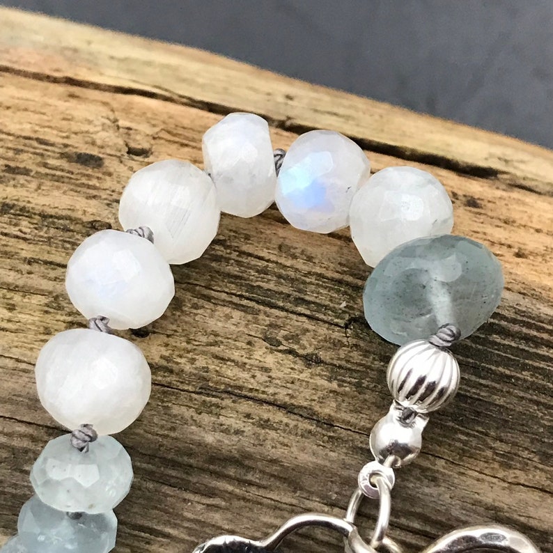 Rainbow Moonstone Bracelet Aquamarine Bracelet Clear Quartz Etsy