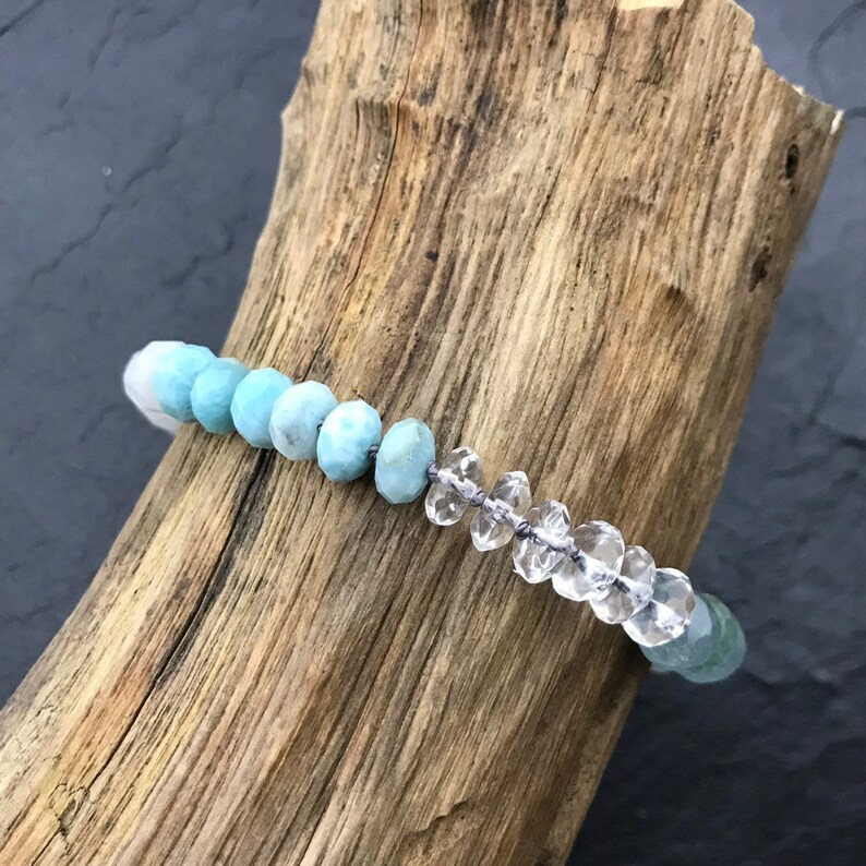 Larimar Aquamarine Rainbow Moonstone & Clear Quartz Beaded Etsy