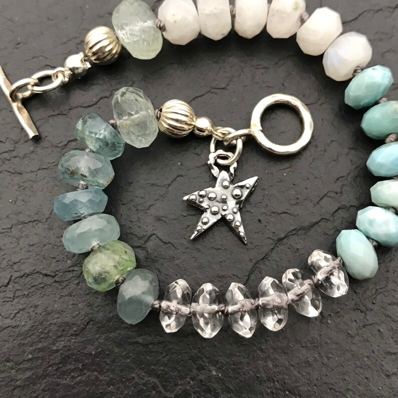 Larimar Aquamarine Rainbow Moonstone & Clear Quartz Beaded Etsy