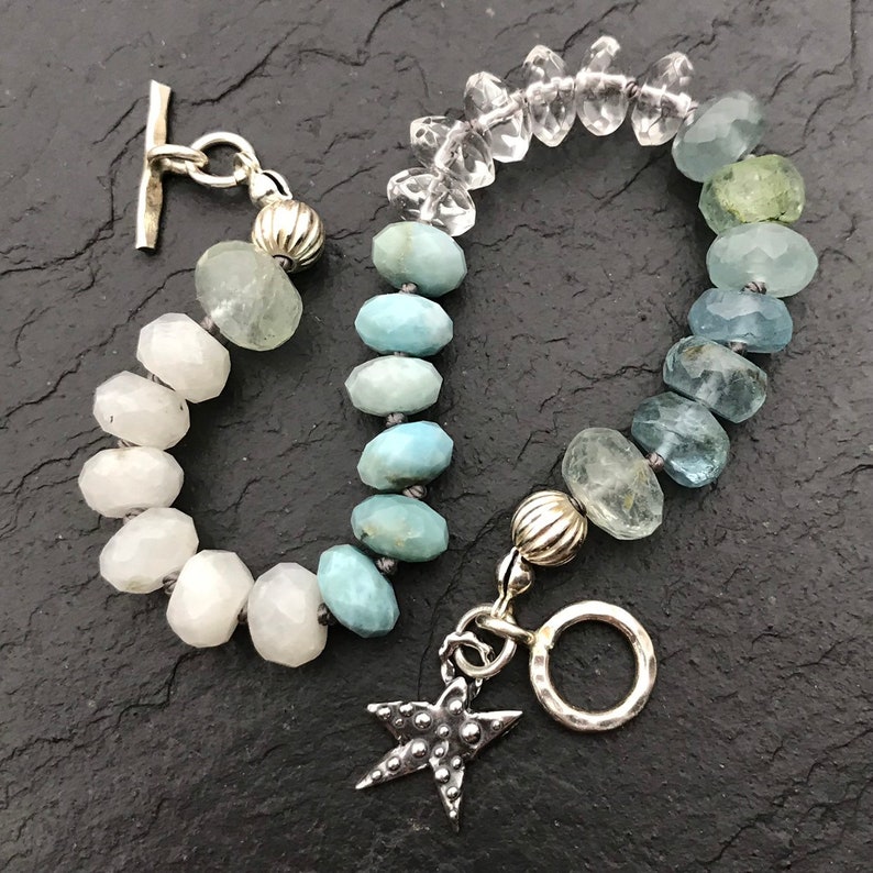 Larimar Aquamarine Rainbow Moonstone & Clear Quartz Beaded Etsy