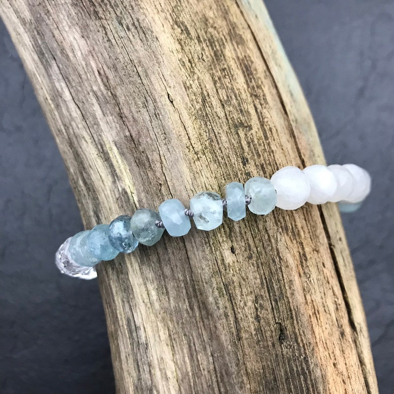 Rainbow Moonstone Bracelet Aquamarine Bracelet Clear Quartz Etsy
