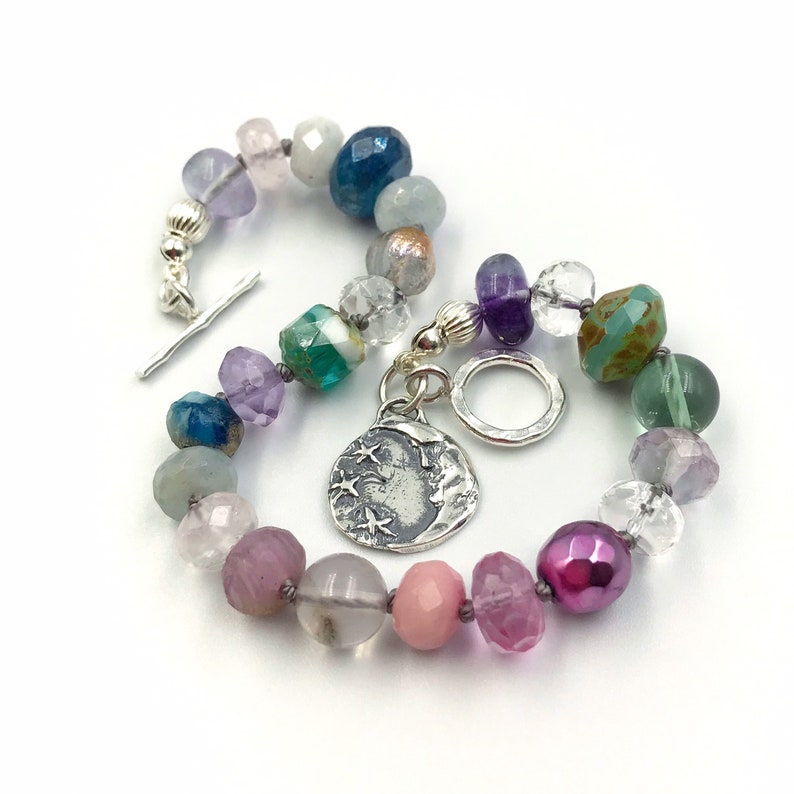 Artisan Multi Gemstone Bracelet With Celestial Moon /& Star Charm Ametrine Rose Quartz Spiritual Jewelry Healing Crystal Gift Aquamarine