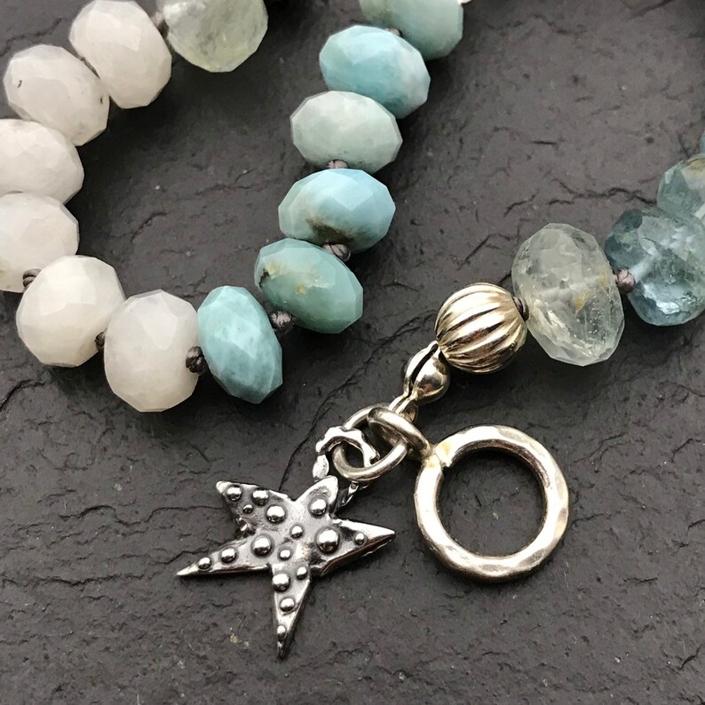 Larimar Aquamarine Rainbow Moonstone & Clear Quartz Beaded Etsy