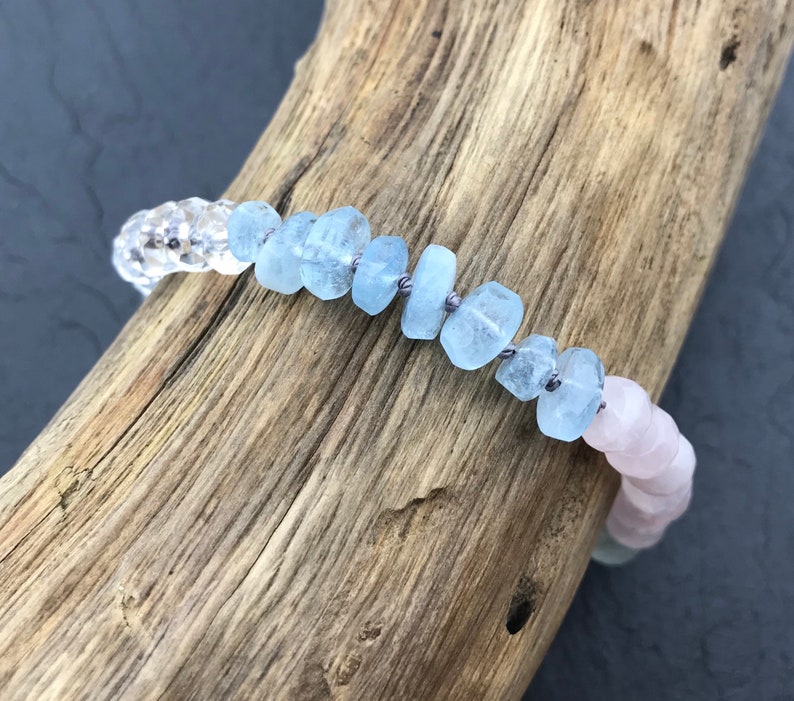 Silver 925 Heart Charm Magical Jewellery Multi Gemstone Soulmate Bracelet Love Crystal Bracelet Clear Quartz Aquamarine Rose Quartz