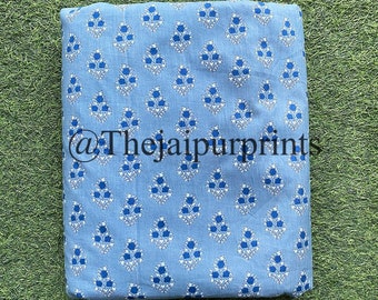 Gray Floral Block Print Cotton Fabric: Indian Sewing Fabric By The Yard