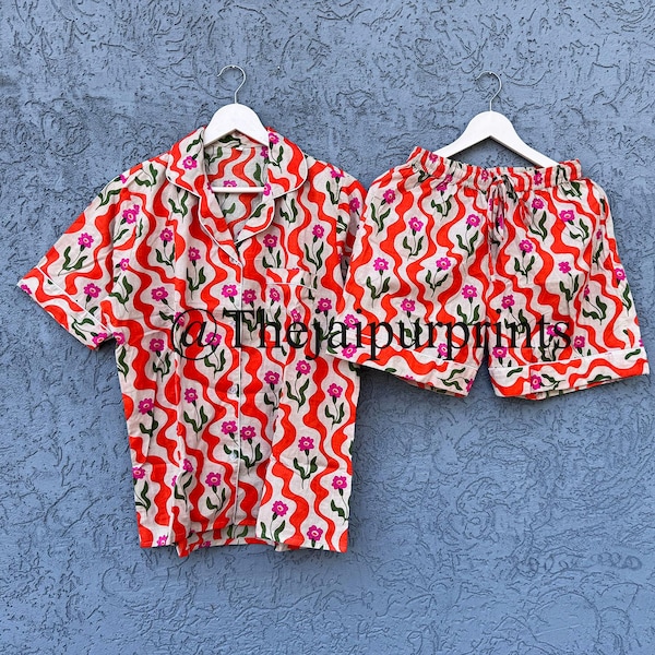 Floral Print Cotton Pajama Set, Comfy Nightwear Shorts