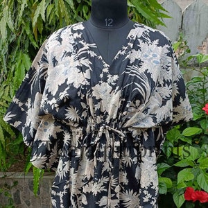 Black Floral Cotton Caftan Dress, Indian Kaftan, Maxi Dress, Beach Cover Up, Long Women Kaftan, Summer Kaftan, Boho Dress