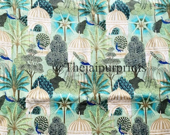 Peacock Print Cotton Fabric: Indian Dressmaking, Upholstery Fabric