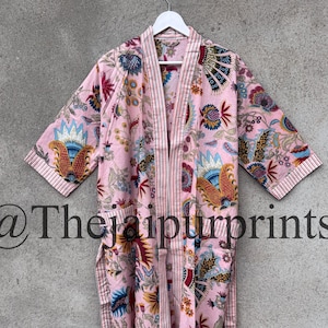 Cotton Kimono Robe Dressing Gown, Block Print Bridesmaid Robe, Summer Nightwear, One Size