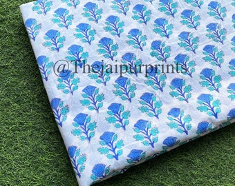 Hand Block Printed Cotton Fabric: Indian Floral Print, 44" Wide