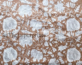 Mustard Floral Cotton Fabric: Indian Block Print, 44" Wide