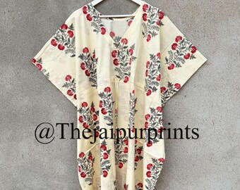 Floral Cotton Kaftan: Indian Hand Printed Dress, Maternity Gown