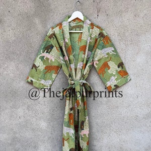 Beautiful Cheetah Printed Kimono Dress, Long Kimono Jacket, Bathrobe, Cotton Kimono Robe, Women&#39;s Dressing Gown, Beach Kimono, Gift For Moms