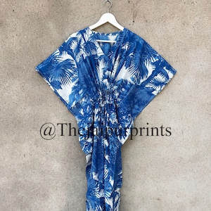 Palm Tree Print Cotton Kaftan Dress: Boho Summer Loungewear