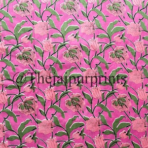 Beautiful  Pink Flowers Print Cotton Fabric, Indian Handmade Fabric, Block Print Fabric, Sewing Fabric, Apparel Fabric, Fabric By The Yards