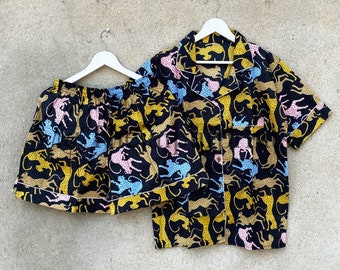 Pantalones cortos de pijama de algodón con estampado de leopardo: Pijama con cintura elástica