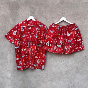 New Beautiful Christmas Print Cotton Pajama Shorts, Christmas Party Shorts Set, Women&#39;s Shorts, Holiday Pajama, Christmas Gift For Her