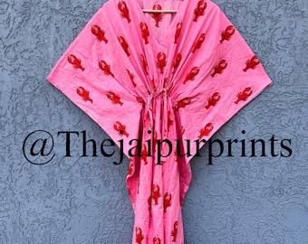 Vestido caftán de algodón floral, para playa y para estar en casa