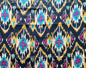 Black Ikat Print Indian Cotton Fabric: Soft Cambric Sewing Material