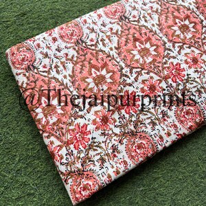 Floral Hand Printed Fabric, Indian Cotton Fabric By The Yard, Sewing Fabric, Women&#39;s Clothing, Dressmaking Fabric, Apparel Boho Fabric