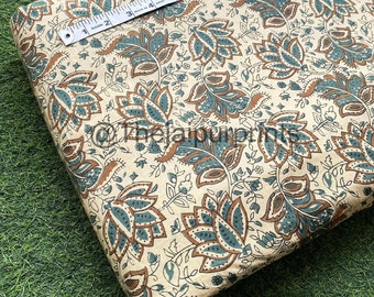Floral Print Indian Cotton Fabric: Hand Block-Printed Sewing Material