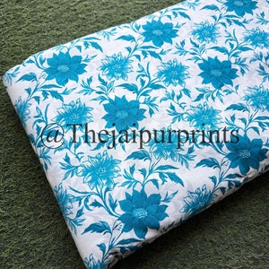 New Blue Floral Hand Block Print Fabric, Indian Cotton Fabric, Sewing Fabric, Hand Block Print Fabric, sewing & fiber, Hand stamped,