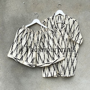 Indian 100% pure cotton pyjamas, Womens cotton pj&#39;s, Soft cotton pajama Set trousers shirts, Unique printed pyjama set, Block Print pj set