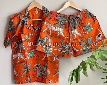 Animal Print Cotton Pajama Set: Women's Sleep Shorts Loungewear