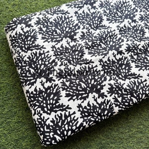 Black Flowers Indian Cotton Printed Fabric, Hand Block Print Fabric, Women's Clothing, Pillow Cushion Fabric, Fabric For Clothing