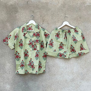 Floral Print Indian Cotton Pajama Sets, Shirt And Shorts Set, Women Shorts, Summer Shorts, Bridal Party Pajama Set