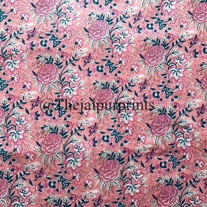 Pink Floral Indian Cotton Fabric, Sewing Fabric, Women&#39;s Clothing, Crafting Quilting Fabric, Hand Block Cotton Fabric, Running Loose Fabric