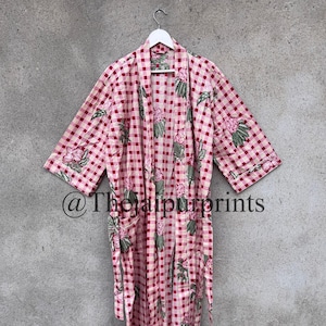 Indian Hand Block Print Cotton Kimono Robe, Women's Dress, Kimono Cardigan, Summer Dress, Boho and Hippie Robe, Bridesmaid Gift