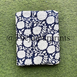Blue Floral Hand Printed Soft Cotton Fabric, Indian Handmade Fabric, Sewing Fabric, Womens Clothing, Hand Block Printed Fabric Soft Material