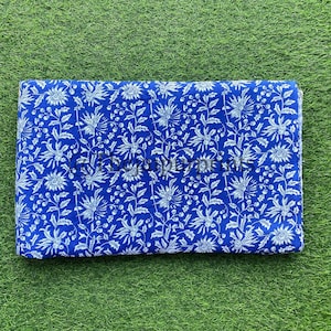 Indigo Floral Indian Handmade 100% Pure Cotton Fabric, Dress Making Fabric By The Yard, Women&#39;s Clothing Fabric, Sewing Fabric, Boho Fabric