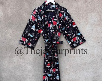 Weihnachtsfeier Kimono Robe: Indische Baumwolle Brautjungfer Loungewear