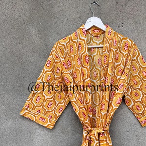 Yellow Flowers Soft Comfortable Kimono, Indian Cotton Kimono Robes, Japanese Kimono, Getting Ready Robe, Women's Kimono, Bathrobe Maxi Dress