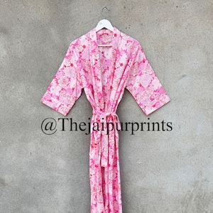 Beautiful Rose Flowers Print Cotton Kimono Robe, Women's Dressing Gown, Bath Robe, Kimono Cardigan, Bridesmaid Robe, Indian Cotton Kimono