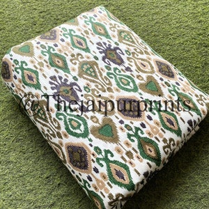 White Ikat Print 100% Pure Cotton Fabric, Indian Hand Printed Fabric, Dressmaking Fabric, Fabric By Yard, Hand Block Print Fabric By Yard
