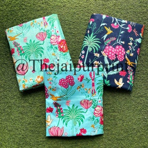Hand Printed Cotton Fabric: Jungle Bird Print, Quilting & Clothing
