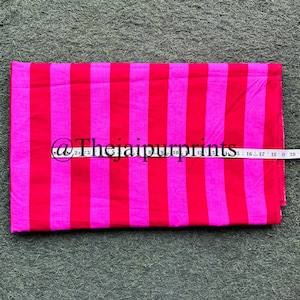 Red & Pink Indian Hand Block Striped Print Fabric, 100% Soft Lightweight Cotton Fabric, Sewing Fabric, Quilting Fabric, Dressmaking Fabric,