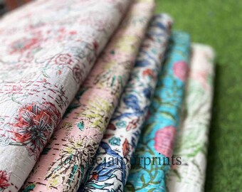 Handmade Indian Kantha Quilt: Reversible Bohemian Cotton Bedspread