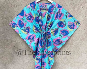 Robe caftan en coton à fleurs grande taille : robe de plage, robe de maternité