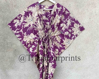 Katoenen kaftan met bloemenprint: Indiase jurk, strandkleed