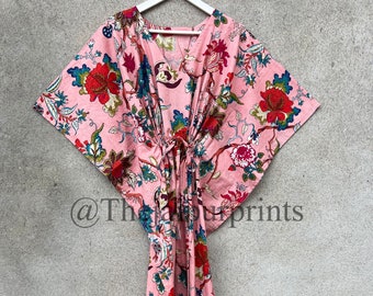 Handmade Pink Floral Cotton Kaftan: Indian Maxi Dress