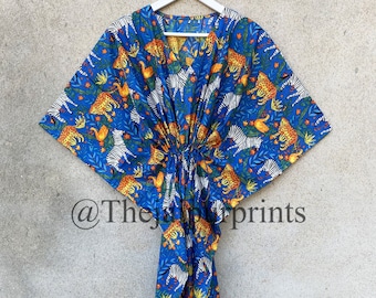 Animal Print Cotton Kaftan: Indian Maxi Dress, Nightwear Gown