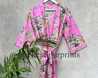 Indian Cotton Jungle Print Kimono Robe, Bridesmaid Gift