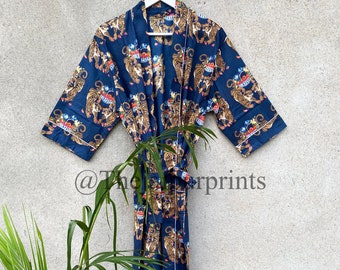 Tiger Print Cotton Kimono Robe - Bath & Dressing Gown