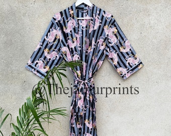 New Dragon Print With Stripe Kimono, Women's Long Kimono, Japanese Kimono, Getting Ready Robe, Bridesmaid Robe, Christmas Gift